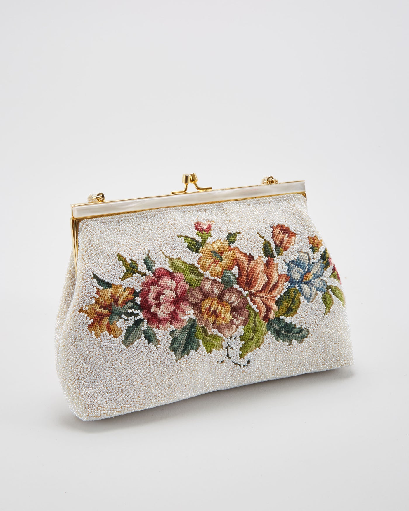 Vintage 1960s White Beaded Embroidered Handbag