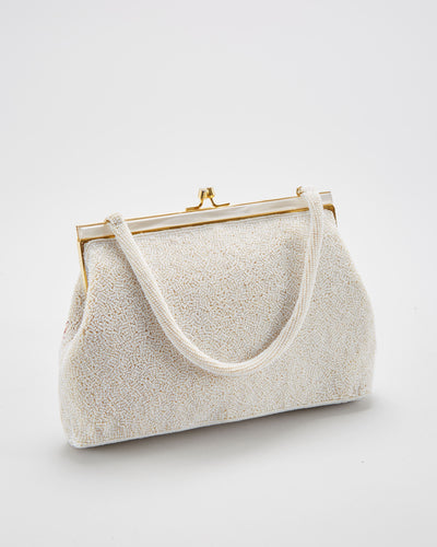 Vintage 1960s White Beaded Embroidered Handbag