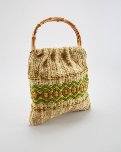 Vintage 1970s Beige Woven Wool Handbag