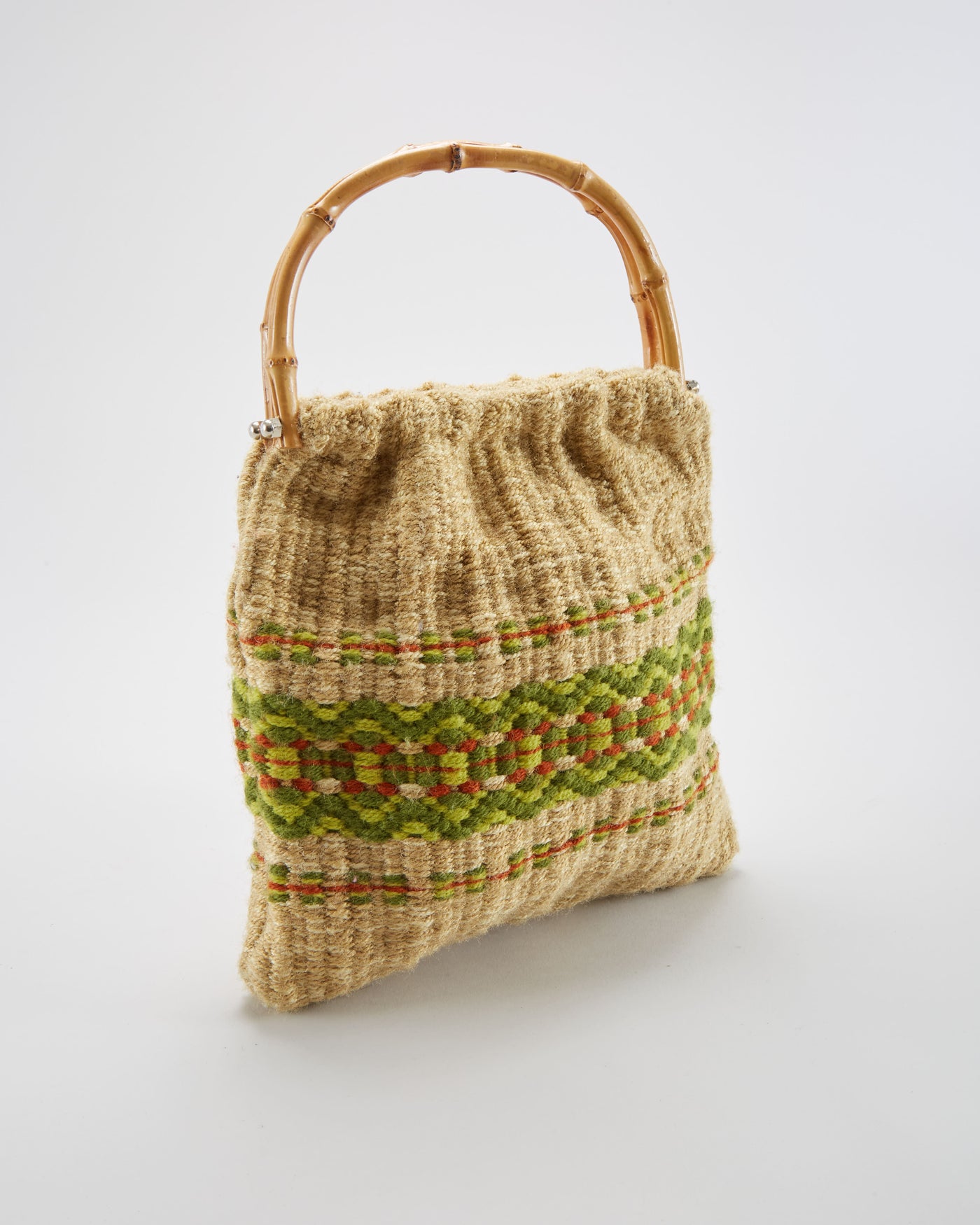 Vintage 1970s Beige Woven Wool Handbag
