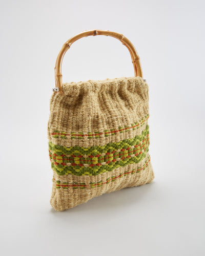 Vintage 1970s Beige Woven Wool Handbag