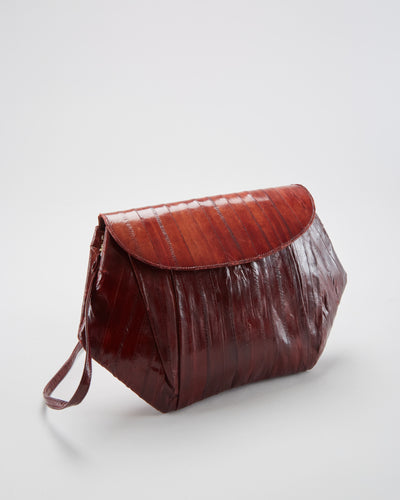 Vintage 1990s Brown Eel Skin Leather Shoulder Bag
