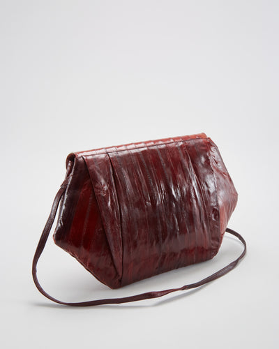 Vintage 1990s Brown Eel Skin Leather Shoulder Bag