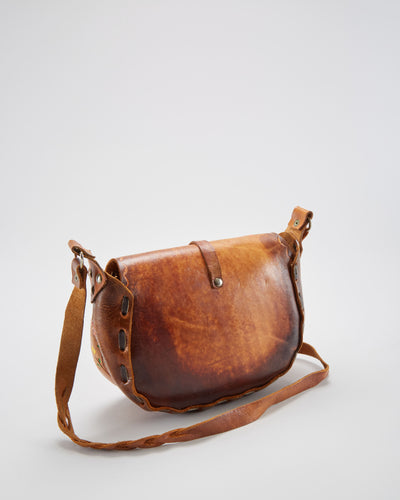Vintage 1970s Brown Tooled Leather Shoulder Bag