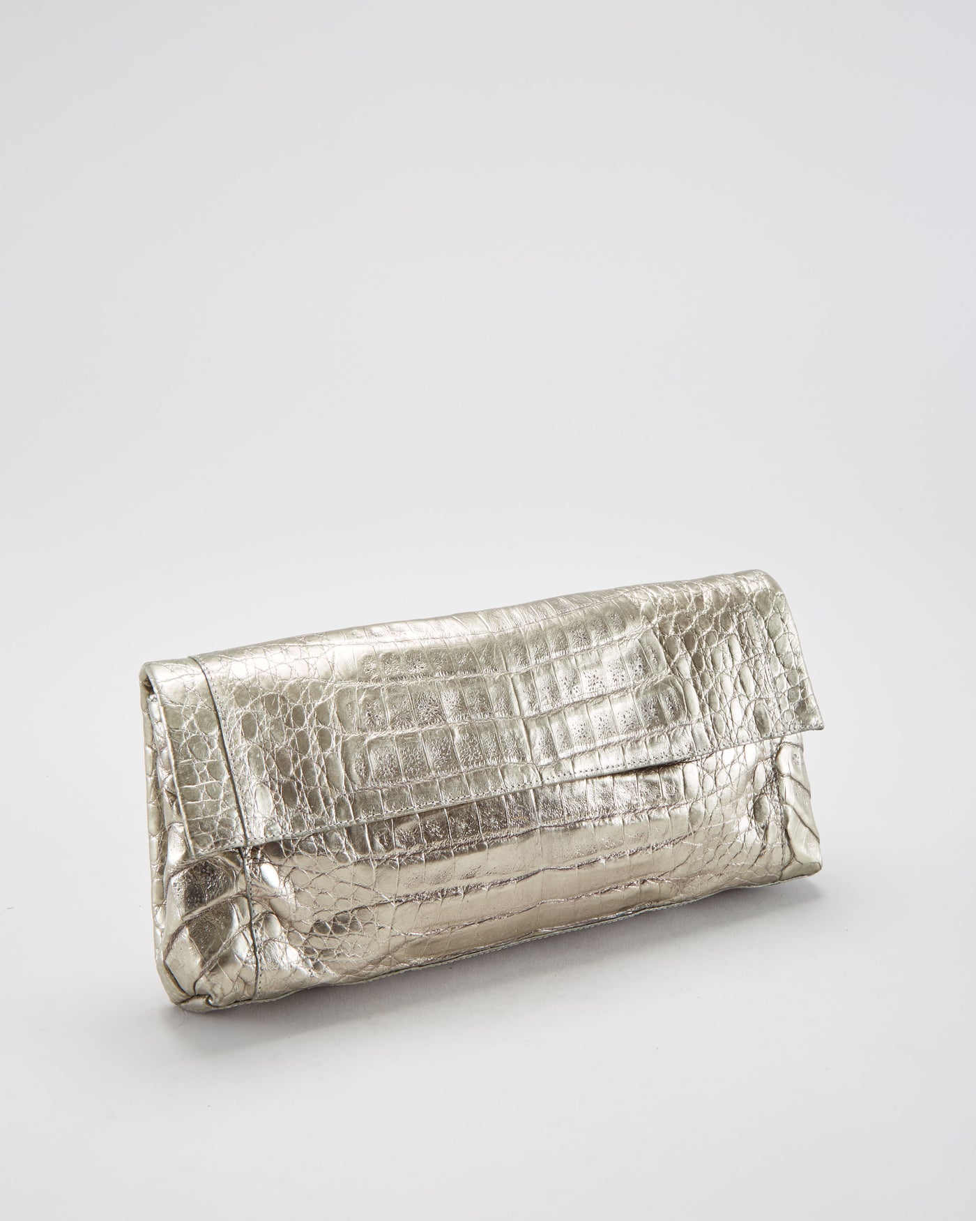 Nancy Gonzalez Silver Crocodile Clutch