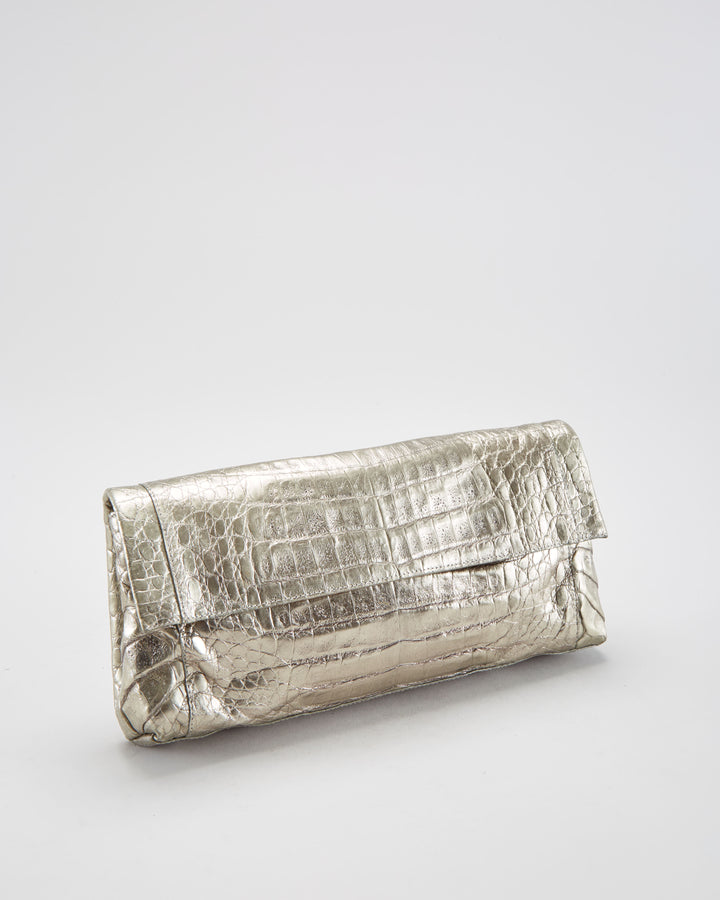 Nancy Gonzalez Silver Crocodile Clutch