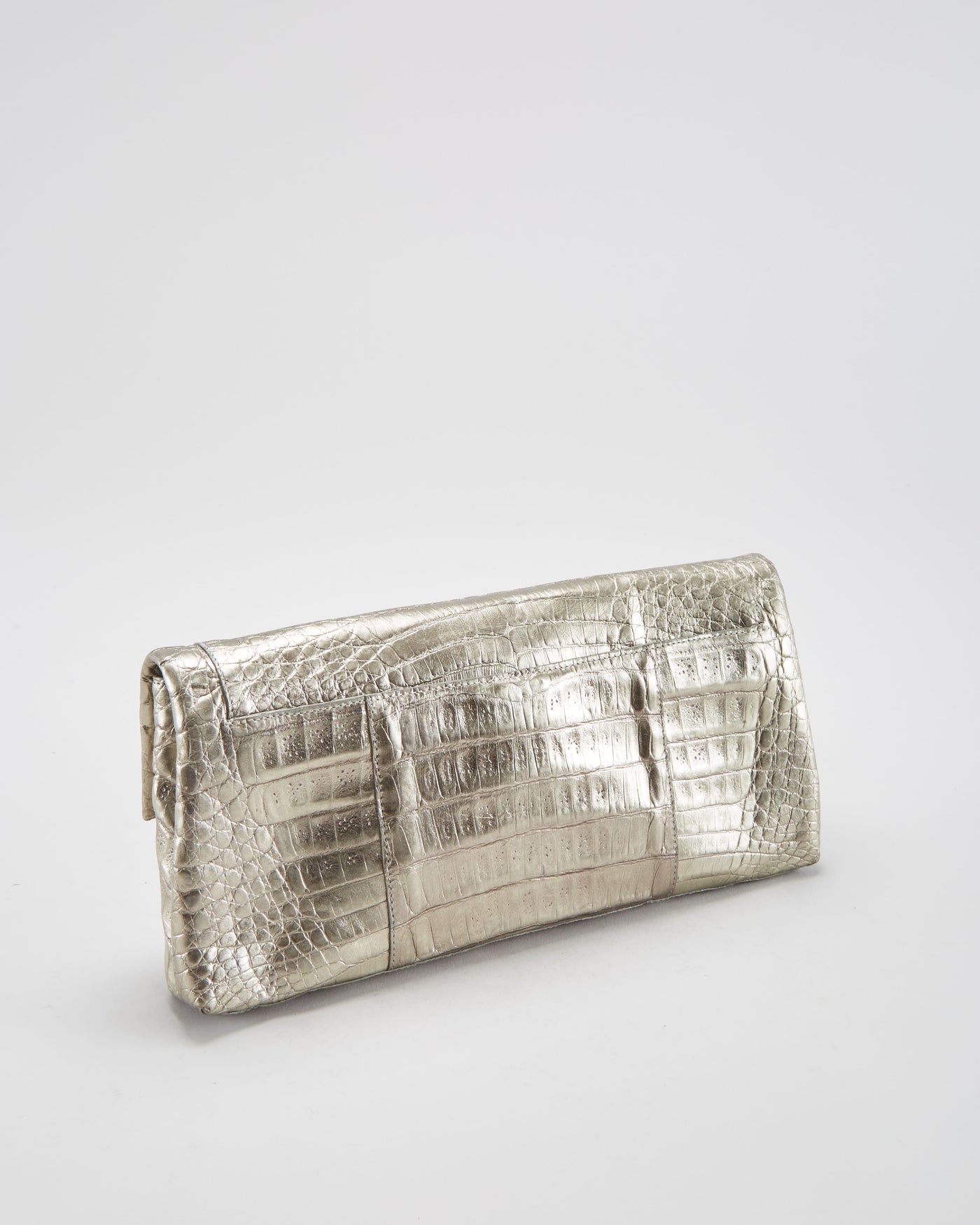Nancy Gonzalez Silver Crocodile Clutch
