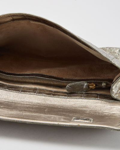 Nancy Gonzalez Silver Crocodile Clutch