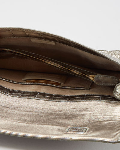Nancy Gonzalez Silver Crocodile Clutch