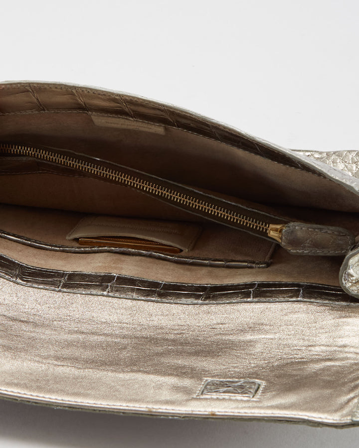 Nancy Gonzalez Silver Crocodile Clutch