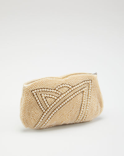 Vintage 1950s Cream Beaded Purse