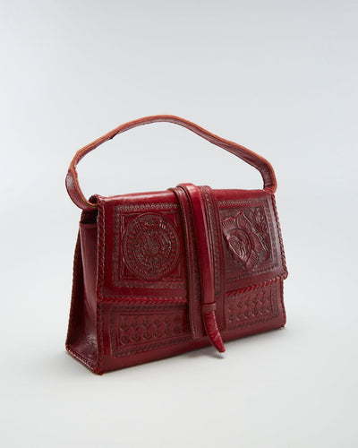Vintage Floral Textured Leather Handbag