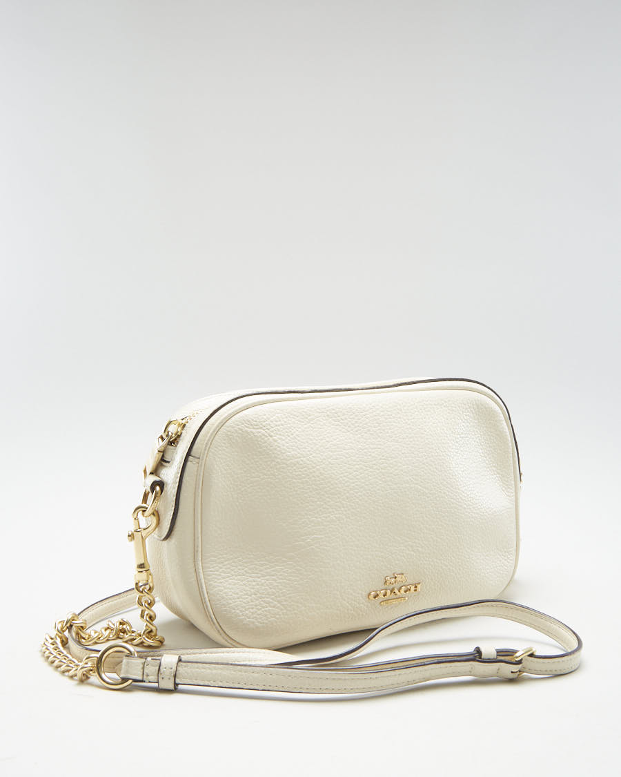 Coach Cream Leather Bag With Gold Chain