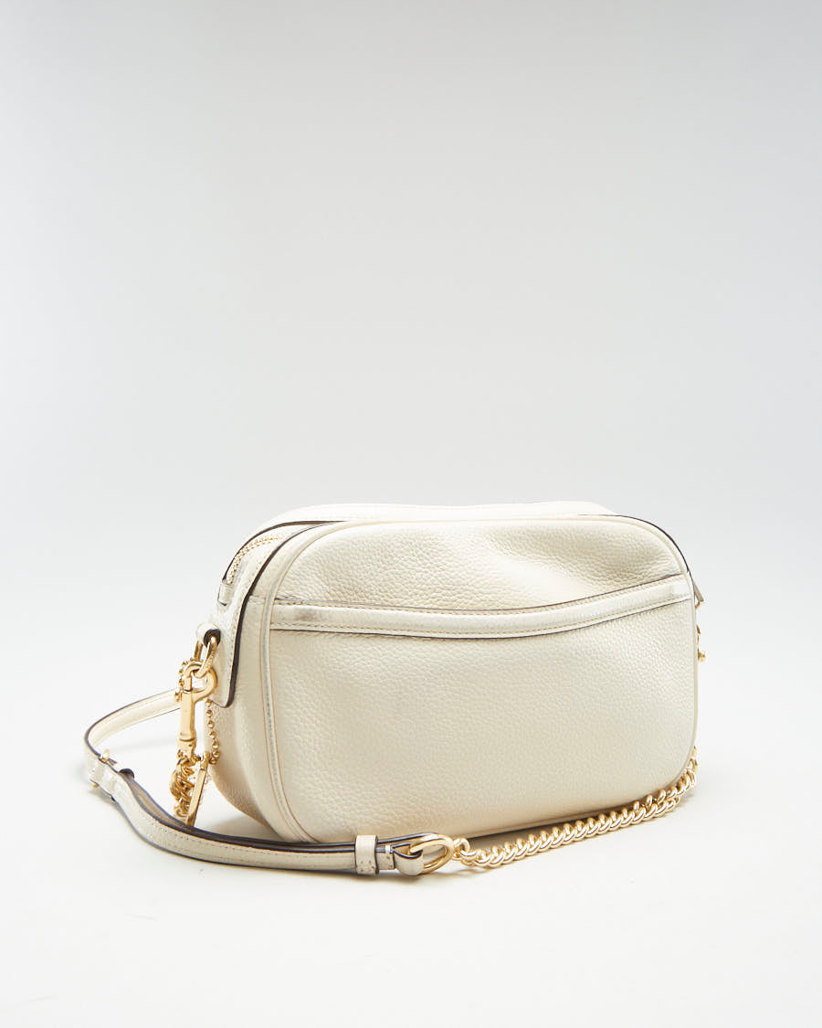 Coach Cream Leather Bag With Gold Chain
