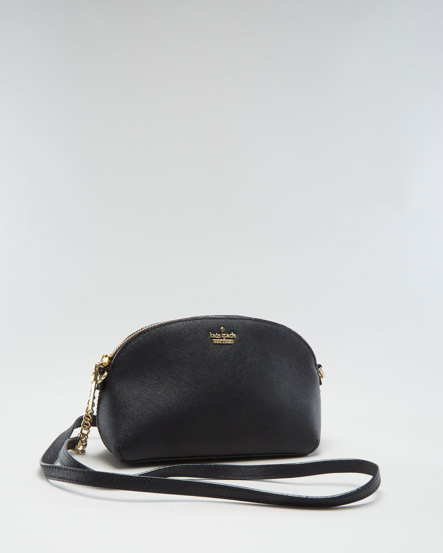 Kate Spade Black Leather Cross Body Bag With Gold Hardware - O/S