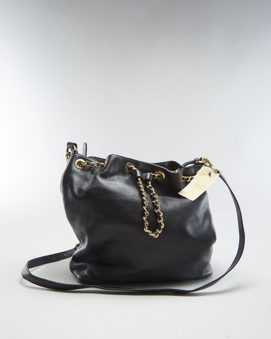Michael Kors Black Leather Drawstring Bucket Bag - O/S