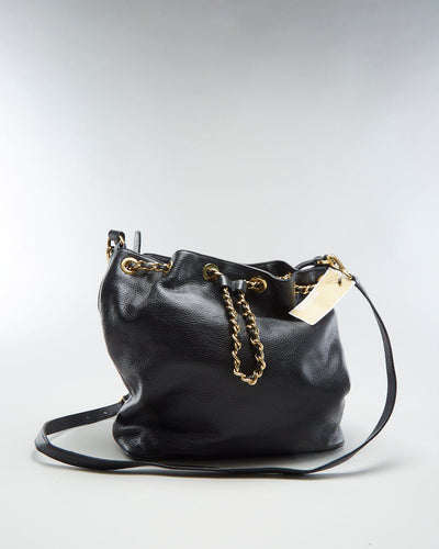 Michael Kors Black Leather Drawstring Bucket Bag - O/S