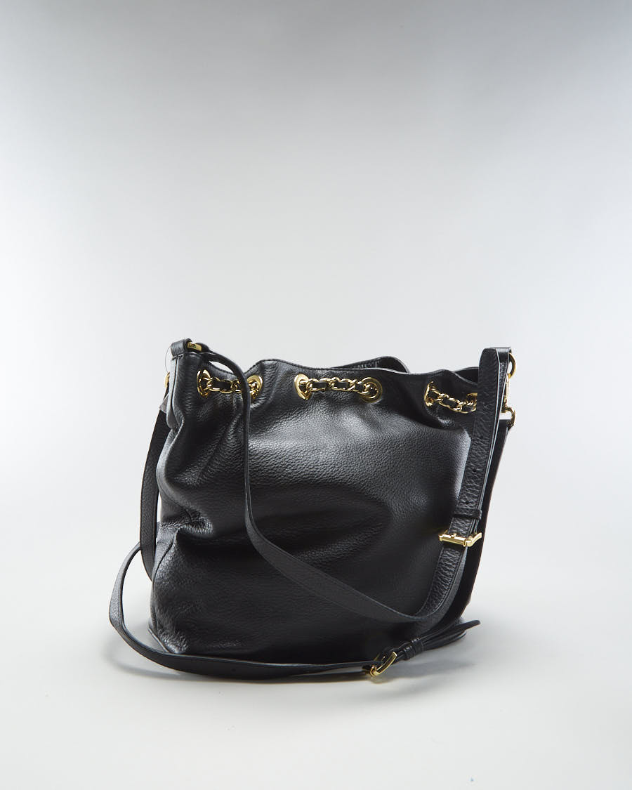 Michael Kors Black Leather Drawstring Bucket Bag - O/S