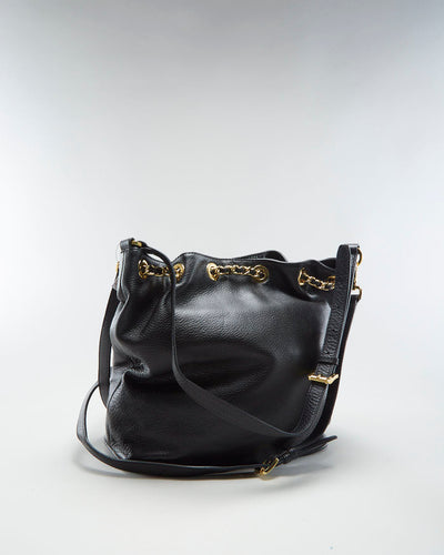 Michael Kors Black Leather Drawstring Bucket Bag - O/S