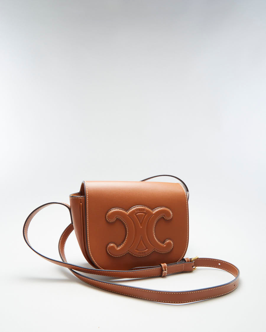 Celine Folco Cuir Triomphe Brown Calfskin Bag - O/S