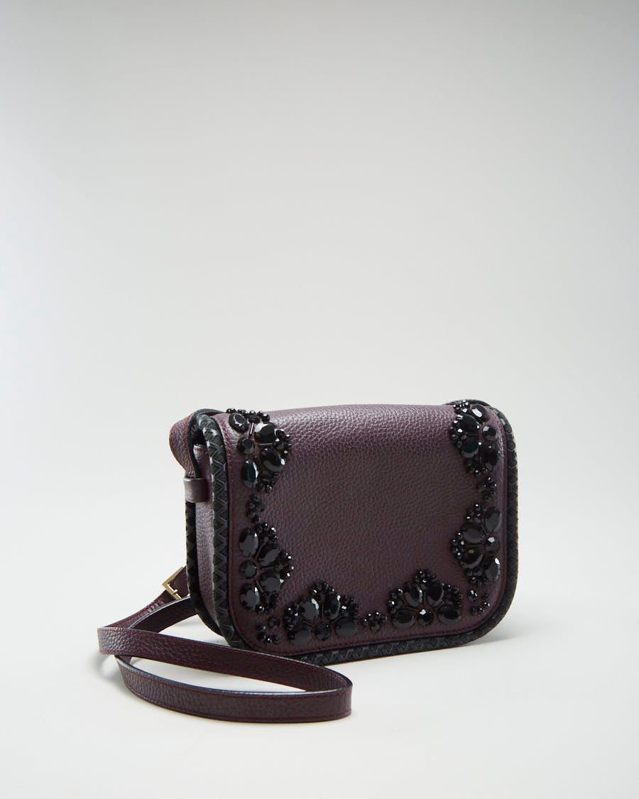 Kate Spade Purple Leather Black Diamante Cross Body Bag - O/S