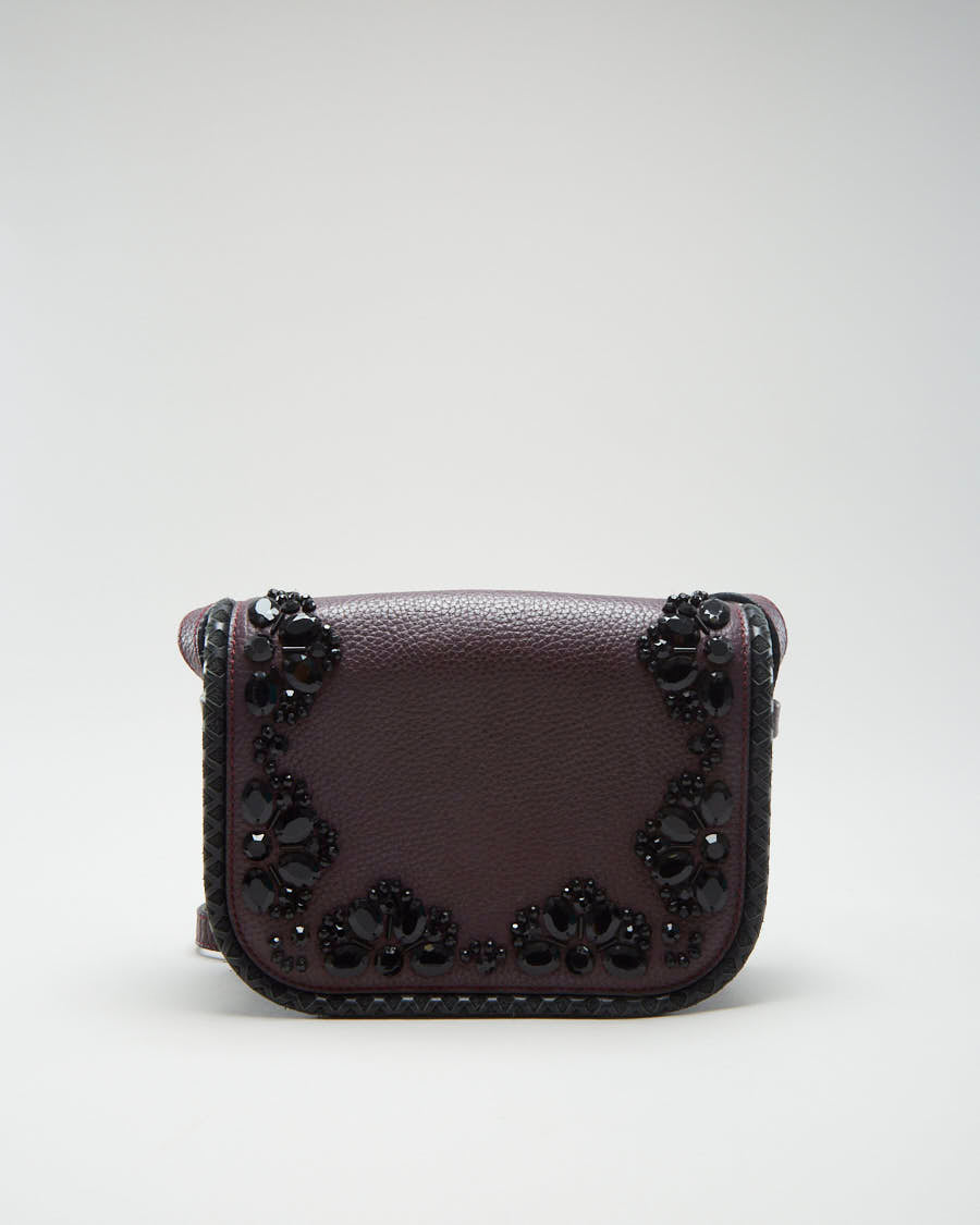 Kate Spade Purple Leather Black Diamante Cross Body Bag - O/S