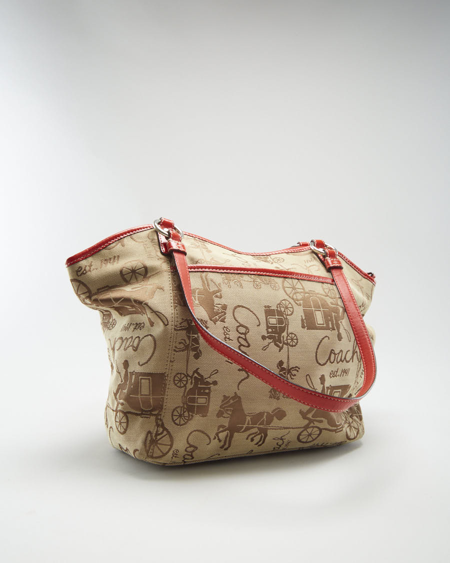 Y2K 00s Coach Beige & Red Printed Bag - O/S