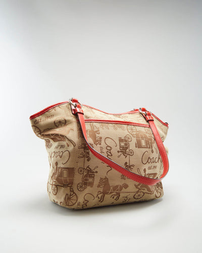 Y2K 00s Coach Beige & Red Printed Bag - O/S