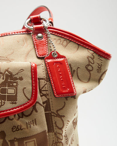 Y2K 00s Coach Beige & Red Printed Bag - O/S