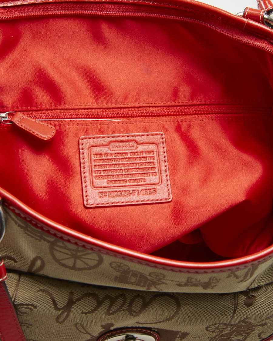 Y2K 00s Coach Beige & Red Printed Bag - O/S