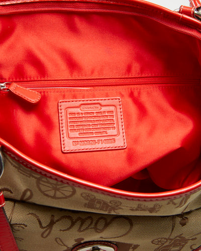 Y2K 00s Coach Beige & Red Printed Bag - O/S