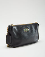 Coach Black Leather Handbag With Gold Chain - O/S