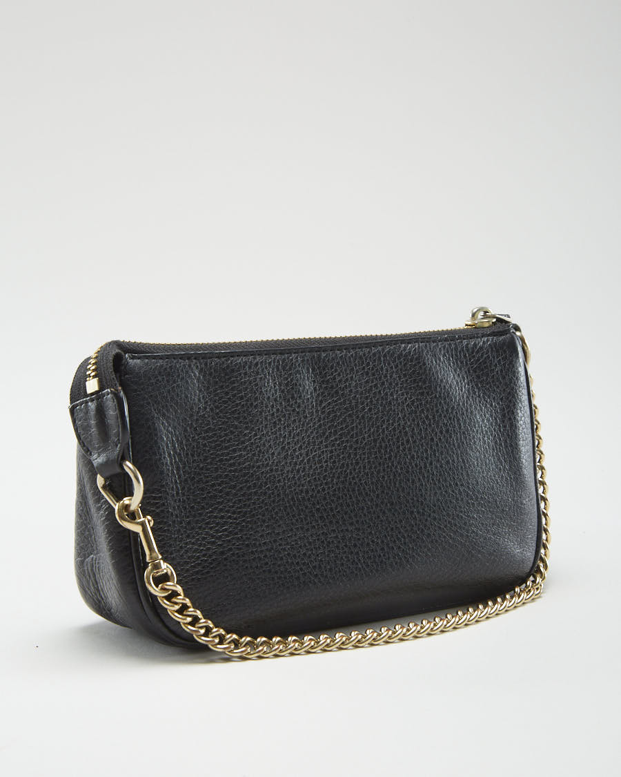 Coach Black Leather Handbag With Gold Chain - O/S