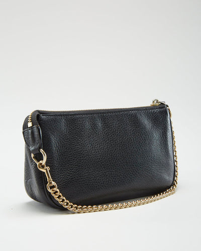 Coach Black Leather Handbag With Gold Chain - O/S