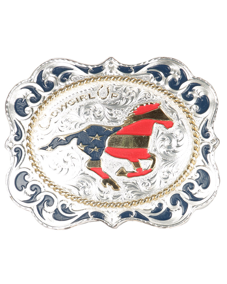 Montana Silversmiths Stars n' Stripes 'Cowgirl Up' Belt Buckle