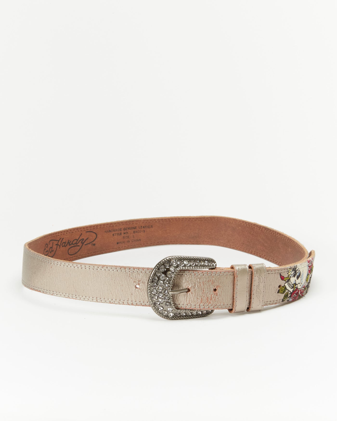 Ed Hardy Silver Patterned Leather Belt - W33 W39