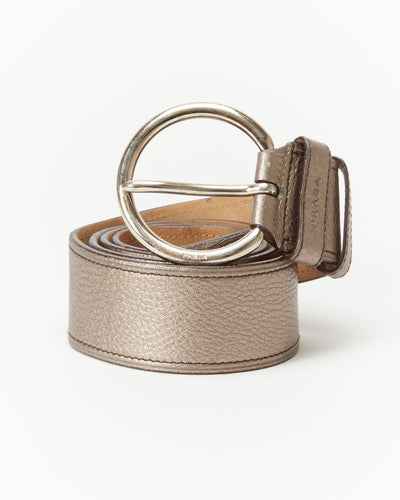 Prada Gold Silver Metallic Leather Belt - W31 W36