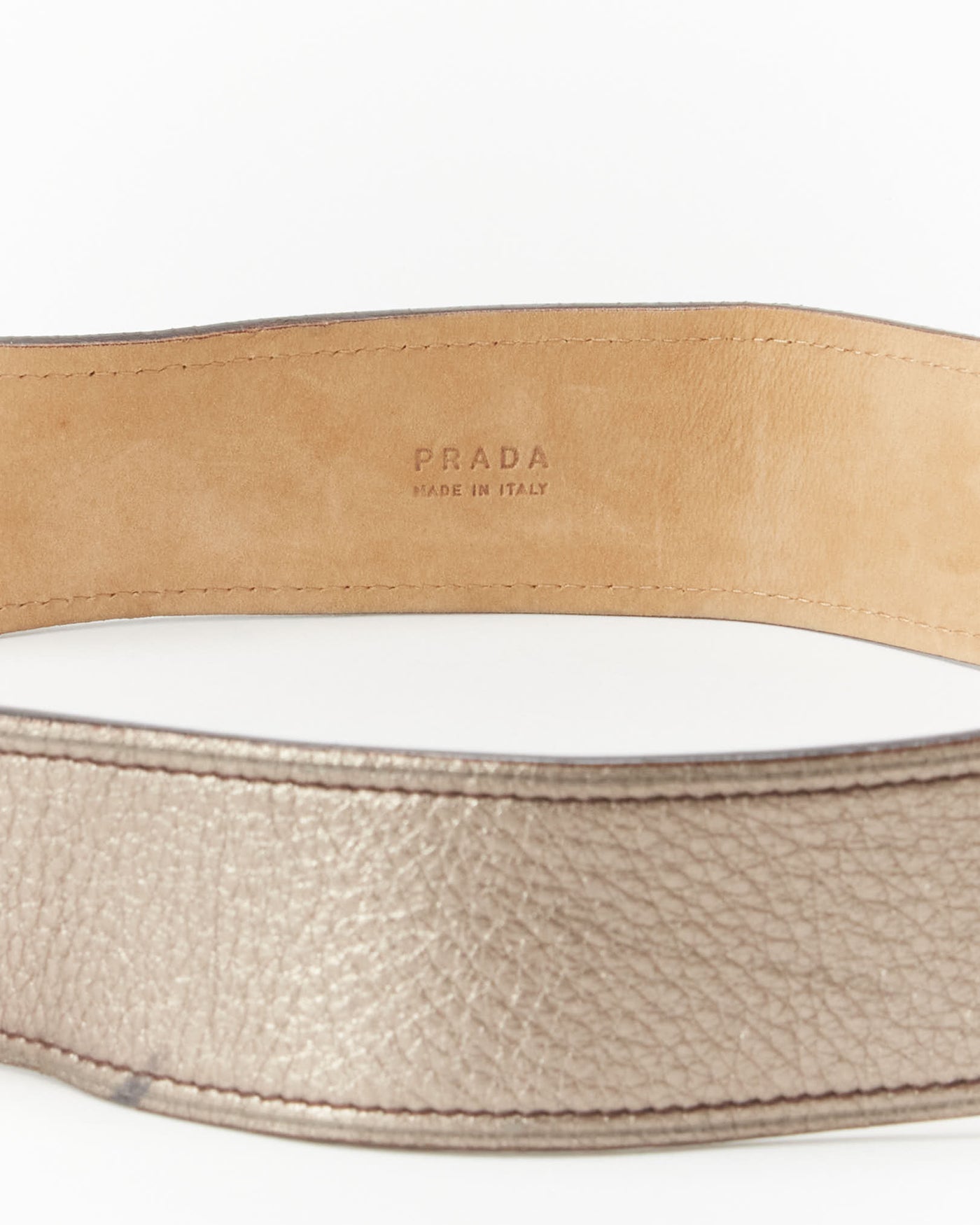 Prada Gold Silver Metallic Leather Belt - W31 W36