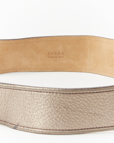 Prada Gold Silver Metallic Leather Belt - W31 W36