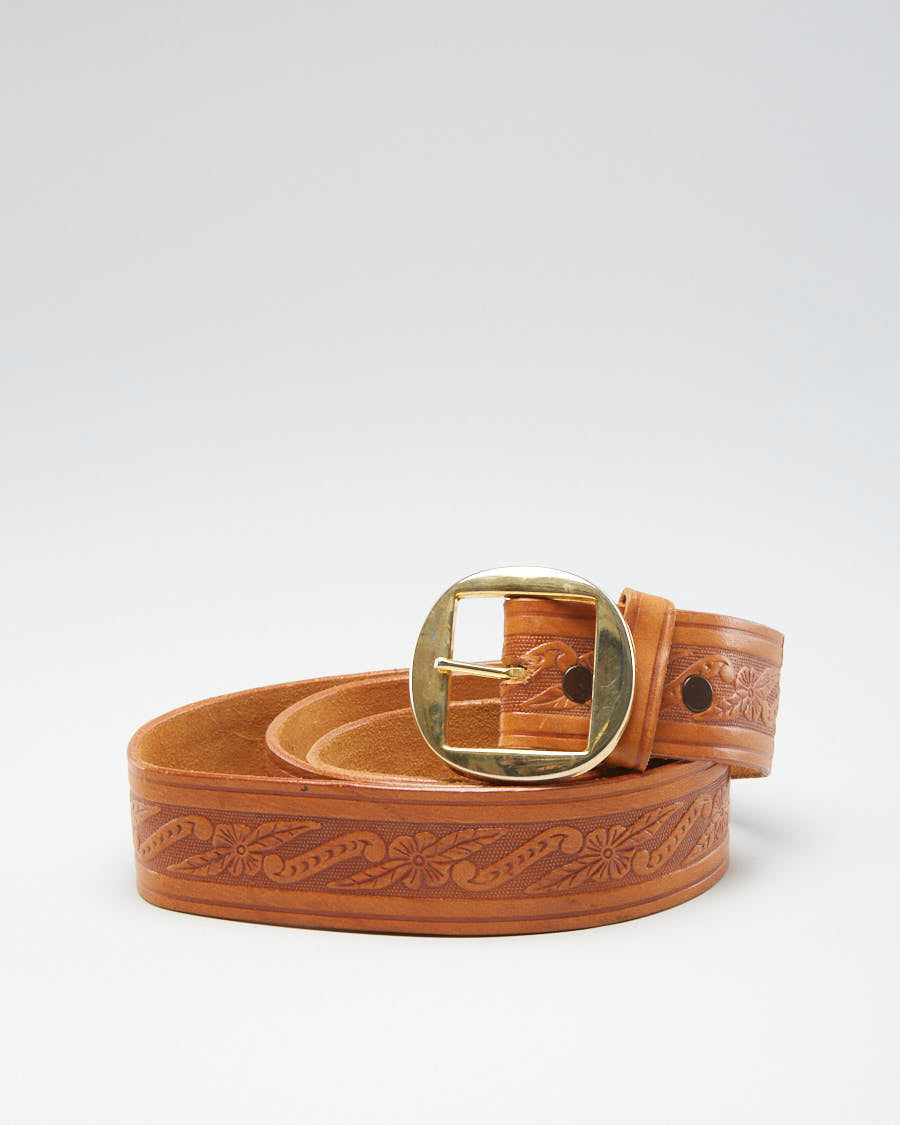 Vintage Leather Floral Texture Belt - W44