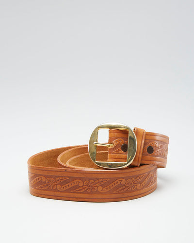 Vintage Leather Floral Texture Belt - W44