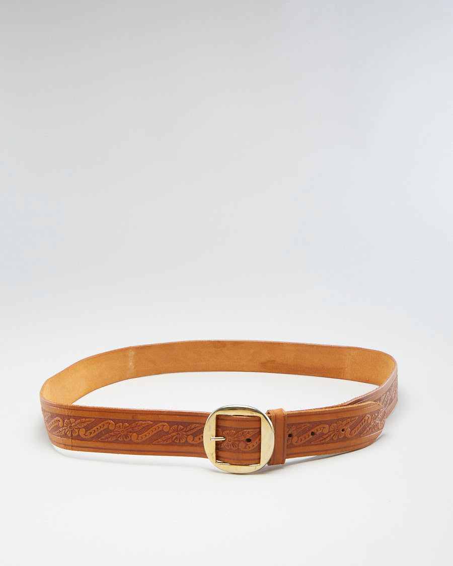 Vintage Leather Floral Texture Belt - W44