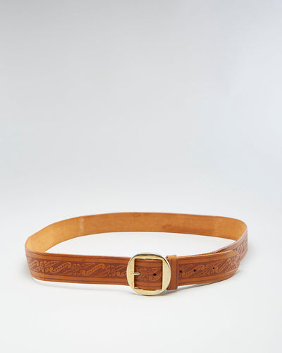Vintage Leather Floral Texture Belt - W44