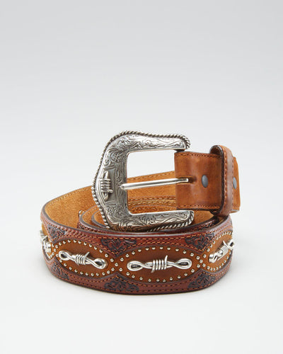 Vintage Leather Barbwire Belt - W36