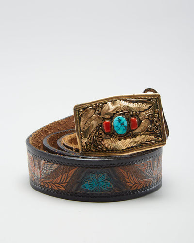 Vintage Full Cowhide Floral Belt - W42