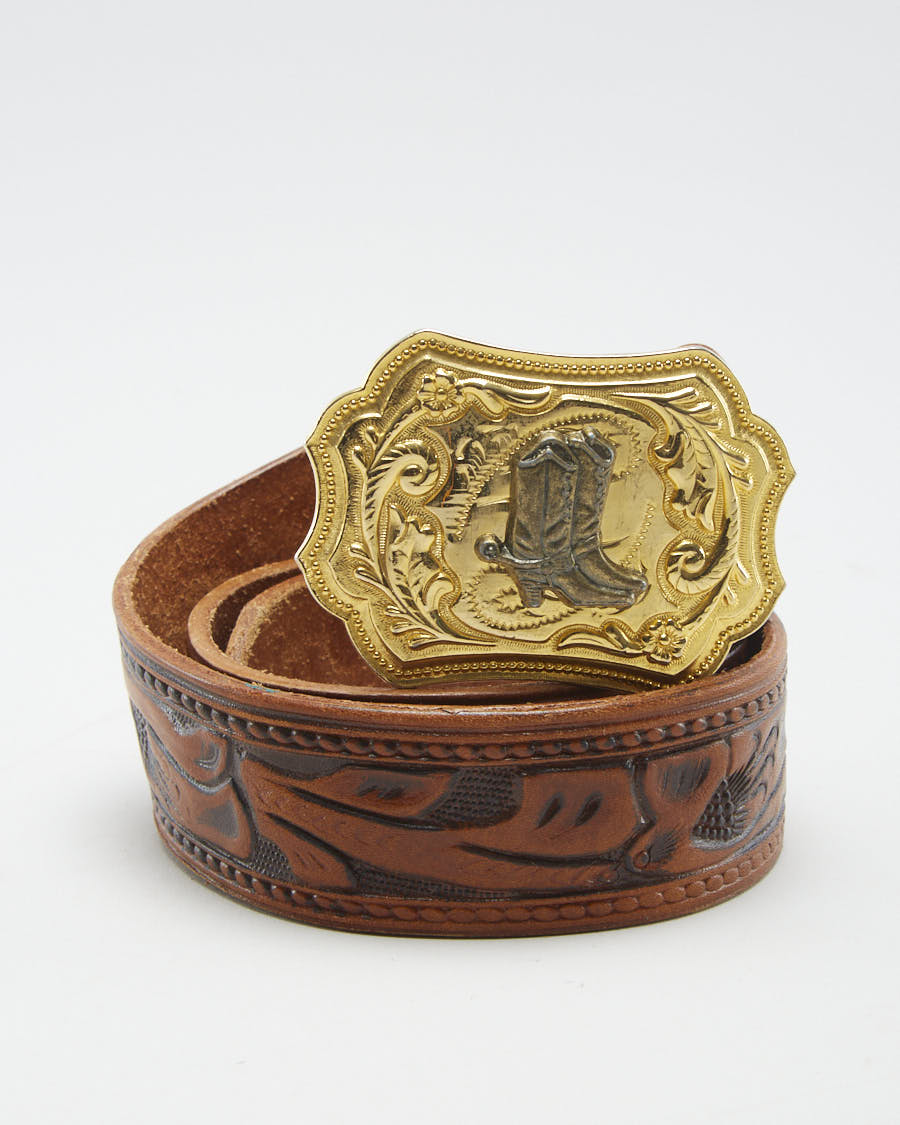 Vintage Leather Cowboy Boot Belt - W28