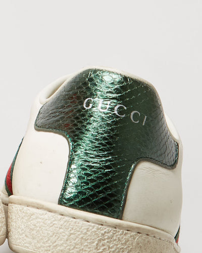 Gucci White Embroidered Logo Trainers  - UK 6