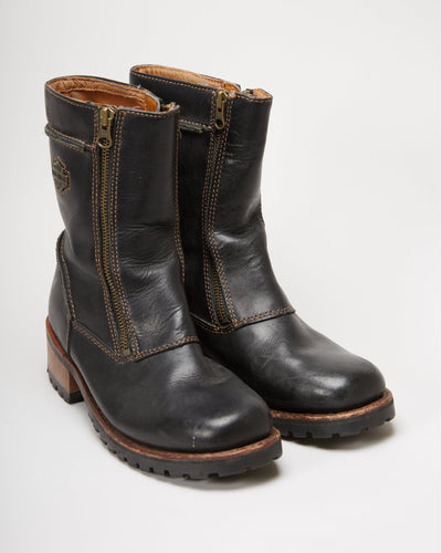 90s Harley Davidson Zip-Up Black Leather Boots  - UK 6