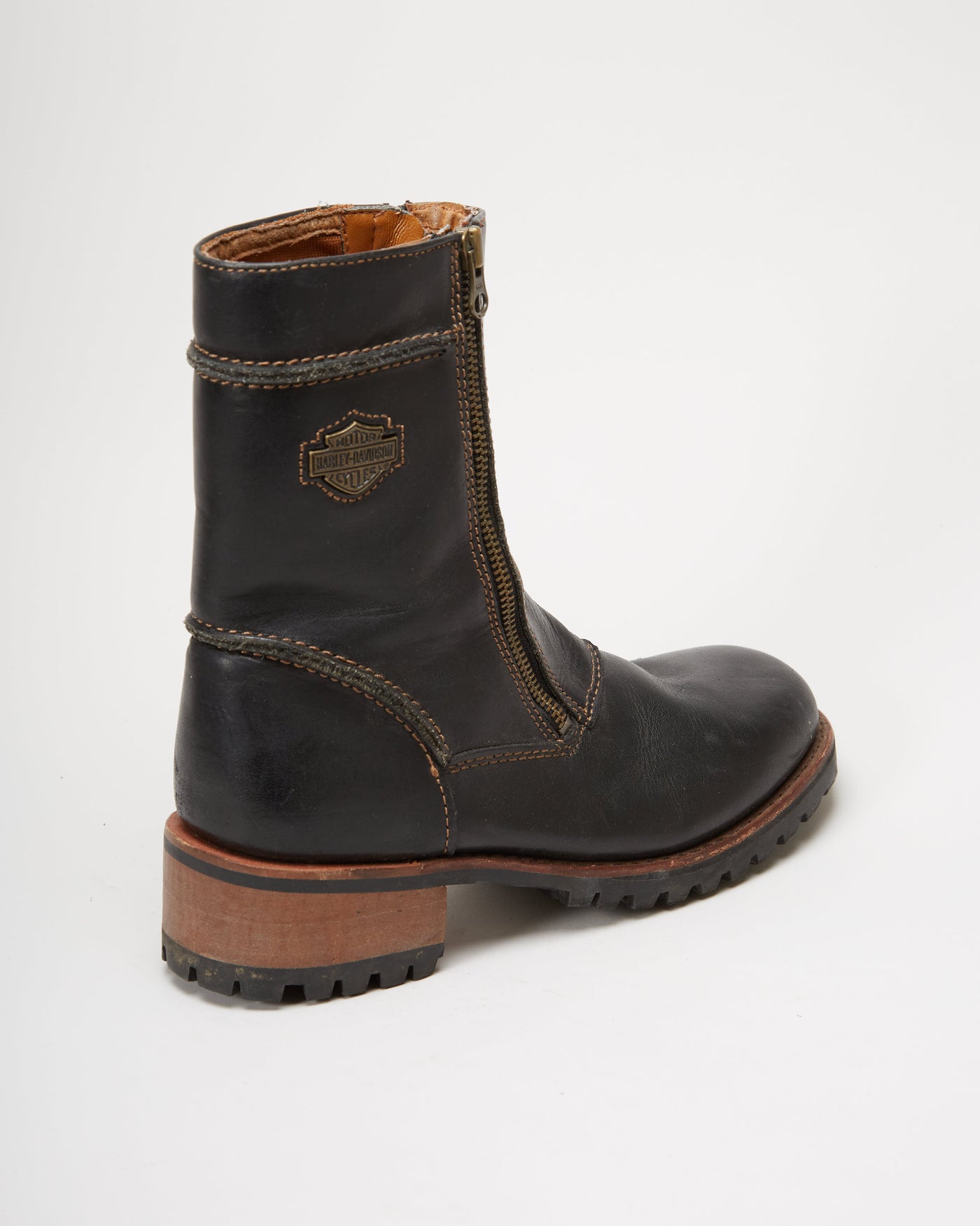 90s Harley Davidson Zip-Up Black Leather Boots  - UK 6