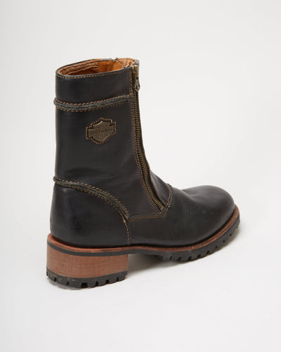 90s Harley Davidson Zip-Up Black Leather Boots  - UK 6